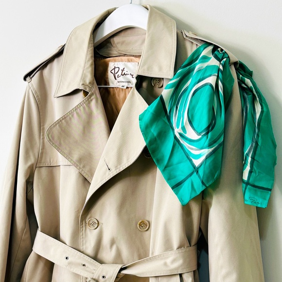 Vintage Green White & Black Fringe Edge Abstract Print Scarf - Picture 2 of 5